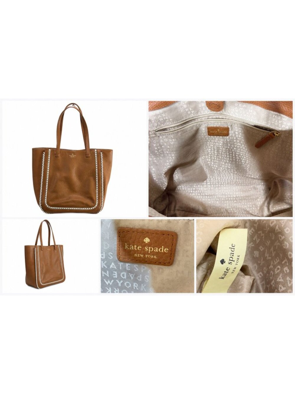KATE SPADE New York Sheffield Dorma Brown Leather Tote White/Black Trim Detail - Picture 5 of 13